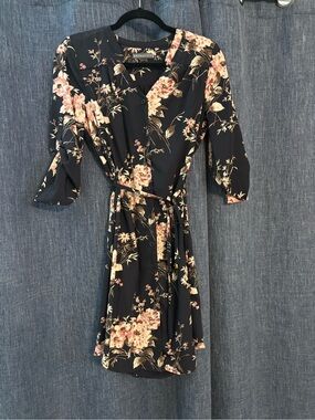 Floral Dress in Dark Navy and Pink